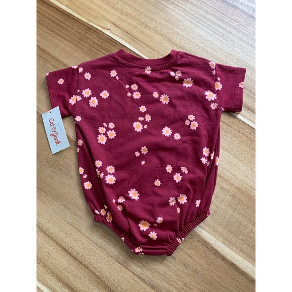 Cat & Jack Baby Girl Floral Bodysuit Romper Maroon Red - Picture 8 of 8